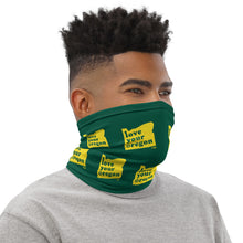 Load image into Gallery viewer, Love Your Oregon - Versatile Neck Gaiter (Face Covering / Neck Warmer / Headband  / Beanie / Hairband / Wristband) - U of O Ducks Colors
